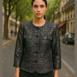 Ruby Rd. Metallic Embroidered Button Front Jacket – Black/Silver‎ – Size 8P